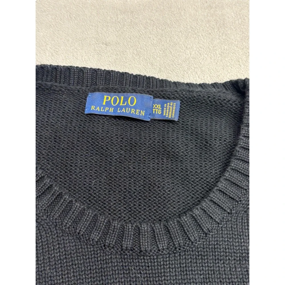 Polo Ralph Lauren Mens XXL Black Cotton Crewneck Sweater Red Cable Knit